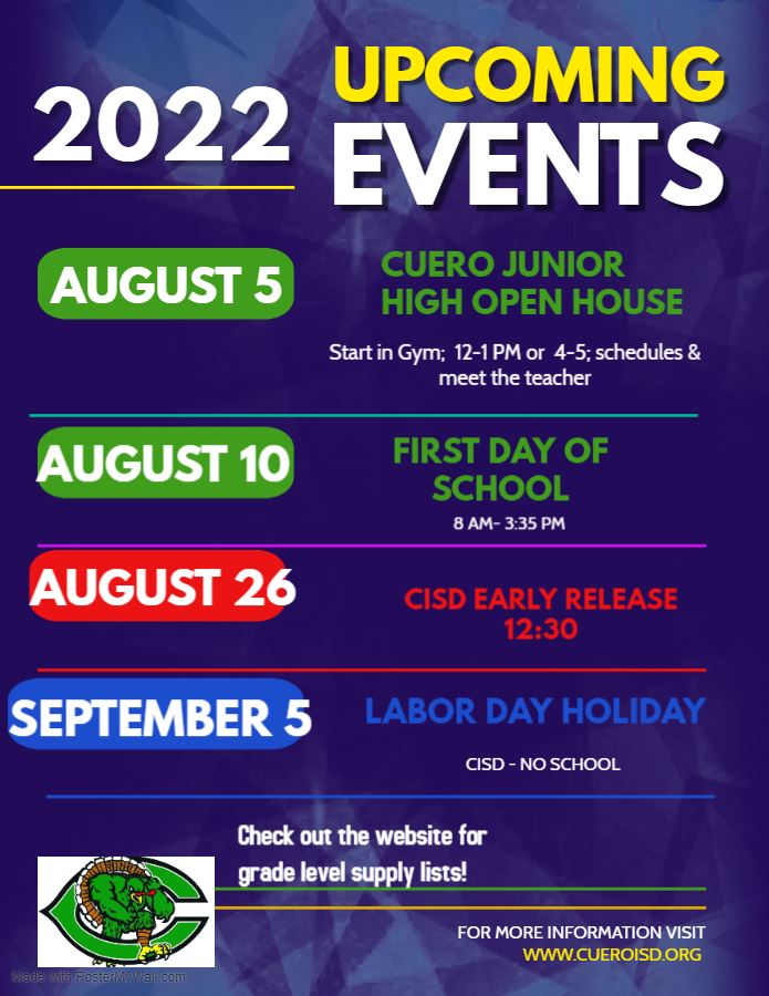  CJH Upcoming event dates. 